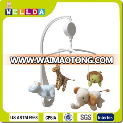 Plush animal toy hanging on baby crib musical mobile